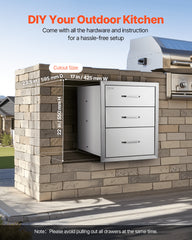 18x23 Inch Outdoor Kitchen Stainless Steel Triple Access BBQ Drawers with Chrome Handle, 18 x23 x 23 Inch