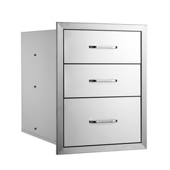 18x23 Inch Outdoor Kitchen Stainless Steel Triple Access BBQ Drawers with Chrome Handle, 18 x23 x 23 Inch
