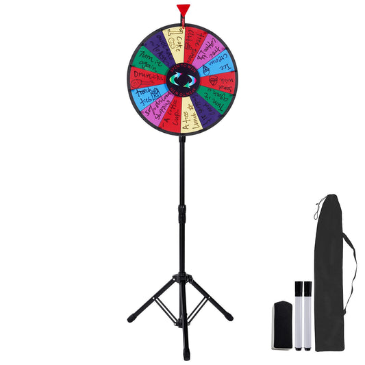 18 Inch Tabletop Color Prize Wheel with Folding Tripod Floor Stand 14 Slots Dry Erase