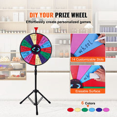 18 Inch Tabletop Color Prize Wheel with Folding Tripod Floor Stand 14 Slots Dry Erase