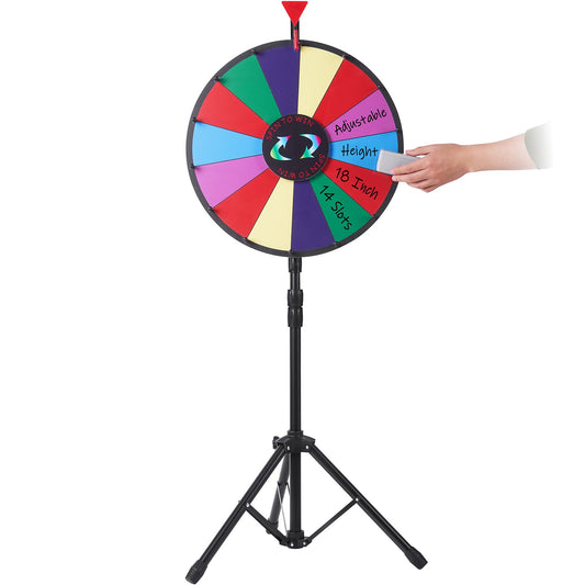 18 Inch Tabletop Color Prize Wheel with Folding Tripod Floor Stand 14 Slots Dry Erase