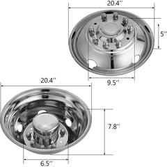 Polished 19.5" 10 Lug Wheel Simulators Stainless Steel Bolt Kit Hubcap Kit Fit for 2005-2020 Ford F450/F550 2WD Trunk Dually Wheel Cover Set