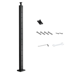 Cable Railing Post, 106.7x2.5x5 cm Level Deck Stair Posts, 1-Pack Stainless Steel Cable Handrail Post, Pre-Drilled Pickets with Mounting Bracket Stair Railing Kit, Black, 1JZLGZXHS1063GGTD001V0