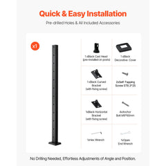 Cable Railing Post, 106.7x2.5x5 cm Level Deck Stair Posts, 1-Pack Stainless Steel Cable Handrail Post, Pre-Drilled Pickets with Mounting Bracket Stair Railing Kit, Black, 1JZLGZXHS1063GGTD001V0