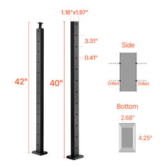 Cable Railing Post, 106.7x2.5x5 cm Level Deck Stair Posts, 1-Pack Stainless Steel Cable Handrail Post, Pre-Drilled Pickets with Mounting Bracket Stair Railing Kit, Black, 1JZLGZXHS1063GGTD001V0