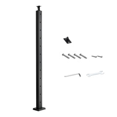 Cable Railing Post, 106.7x5x5cm Level Deck Stair Posts, 1-Pack Stainless Steel Cable Handrail Post, Pre-Drilled Pickets with Mounting Bracket Stair Railing Kit, Black, 1JZLGZXHS106AWJO6001V0