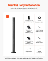 Cable Railing Post, 106.7x5x5cm Level Deck Stair Posts, 1-Pack Stainless Steel Cable Handrail Post, Pre-Drilled Pickets with Mounting Bracket Stair Railing Kit, Black, 1JZLGZXHS106AWJO6001V0