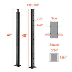 Cable Railing Post, 106.7x5x5cm Level Deck Stair Posts, 1-Pack Stainless Steel Cable Handrail Post, Pre-Drilled Pickets with Mounting Bracket Stair Railing Kit, Black, 1JZLGZXHS106AWJO6001V0