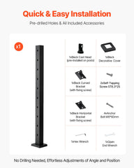 Cable Railing Post, 36x2x2 Inch Stair Railing Post, with Pre-Drilled 30° Angled Holes, Stainless Steel Cable Rail Post with Horizontal and Curved Bracket, 1-Pack, Black, 1JZLGZXHS914YIVIS001V0