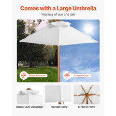 Picnic Table Wooden Tables and Bench Set Umbrella Garden Indoor Outdoor