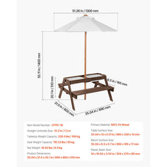 Picnic Table Wooden Tables and Bench Set Umbrella Garden Indoor Outdoor