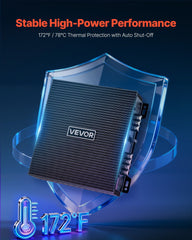 Car Audio Amplifier, 2-Channel Bridgeable Car Amplifier, Full-Range Class AB Stereo Amp, Max. 2 x 300W at 4 Ohms / 2 x 600W at 2 Ohms, High Output, for SUVs, Pickups, and Off-Road Vehicles
