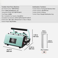 Tumbler Heat Press Machine and Sublimation Tumblers, Tumbler Press Set with 8pcs 20OZ Blank Tumblers, Mug Press Cup Press for 11-30oz Tumblers Mug, with Heat Transfer Paper, Gloves, Tape