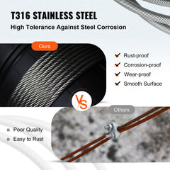 1/8 Stainless Steel Cable Railing 500ft, Wire Rope 316 Marine Grade, Braided Aircraft Cable 7x7 Strands Construction for Deck Rail Balusters Stair Handrail Porch Fence