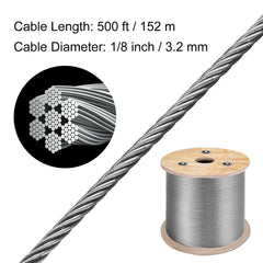 1/8 Stainless Steel Cable Railing 500ft, Wire Rope 316 Marine Grade, Braided Aircraft Cable 7x7 Strands Construction for Deck Rail Balusters Stair Handrail Porch Fence