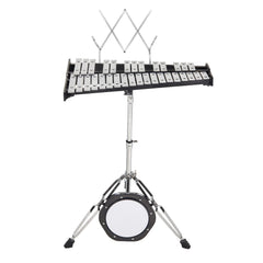 32 Note Glockenspiel Xylophone Bell Kit, Professional Percussion Instrument Set with Mallets, Drum Sticks, Music Stand, 8" Practice Pad, Adjustable Stand and Carrying Bag for Students & Adults