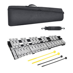 32 Note Glockenspiel Xylophone Bell Kit, Percussion Instrument with Mallets, Drum Sticks and Carrying Bag, Professional Glockenspiel Xylophone Percussion Instrument Set for Adults & Students