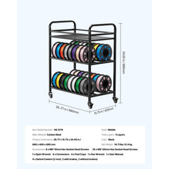 3D Printer Filament Storage Rack, 3 Tier Heavy Duty Storage Shelf, Rolling Filament Spool Holders Racks with Wheels, Filaments Organzied for 3D Printing Station, Office, Workshop (Shelf Only)