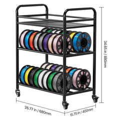 3D Printer Filament Storage Rack, 3 Tier Heavy Duty Storage Shelf, Rolling Filament Spool Holders Racks with Wheels, Filaments Organzied for 3D Printing Station, Office, Workshop (Shelf Only)