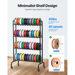 3D Printer Filament Storage Rack, 4 Tier Heavy Duty Storage Shelf, Rolling Filament Spool Holders Racks with Wheels, Filaments Organzied for 3D Printing Station, Office, Workshop (Shelf Only)