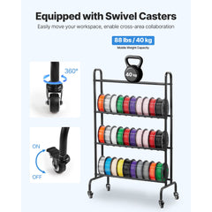 3D Printer Filament Storage Rack, 4 Tier Heavy Duty Storage Shelf, Rolling Filament Spool Holders Racks with Wheels, Filaments Organzied for 3D Printing Station, Office, Workshop (Shelf Only)