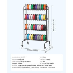 3D Printer Filament Storage Rack, 4 Tier Heavy Duty Storage Shelf, Rolling Filament Spool Holders Racks with Wheels, Filaments Organzied for 3D Printing Station, Office, Workshop (Shelf Only)