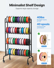 3D Printer Filament Storage Rack, 4 Tier Heavy Duty Storage Shelf, Rolling Filament Spool Holders Racks with Wheels, Filaments Organzied for 3D Printing Station, Office, Workshop (Shelf Only)
