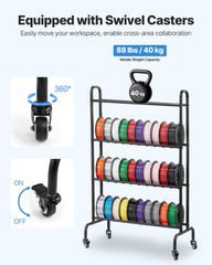 3D Printer Filament Storage Rack, 4 Tier Heavy Duty Storage Shelf, Rolling Filament Spool Holders Racks with Wheels, Filaments Organzied for 3D Printing Station, Office, Workshop (Shelf Only)