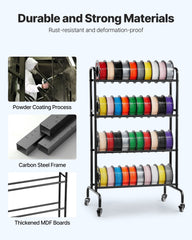 3D Printer Filament Storage Rack, 4 Tier Heavy Duty Storage Shelf, Rolling Filament Spool Holders Racks with Wheels, Filaments Organzied for 3D Printing Station, Office, Workshop (Shelf Only)