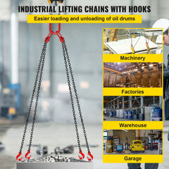 Chain Sling 5/16" X 10' Engine Lift Chain G80 Alloy Steel Engine Chain Hoist Lifts 3 Ton with 4 Leg Grab Hooks and Adjuster