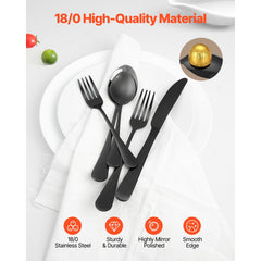 30-Piece Black Silverware Set, Food-Grade Stainless Steel Flatware Utensils for 6, Mirror Finished Cutlery Set, Dishwasher Safe Eating Tableware for Kitchen Home, Include Knife Fork Spoon