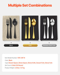 30-Piece Black Silverware Set, Food-Grade Stainless Steel Flatware Utensils for 6, Mirror Finished Cutlery Set, Dishwasher Safe Eating Tableware for Kitchen Home, Include Knife Fork Spoon