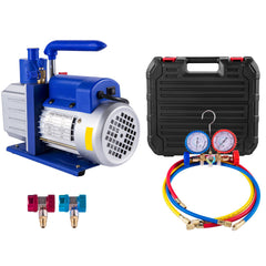 Vacuum Pump 4.8CFM 1/3HP Air Vacuum Pump HVAC A/C Air Refrigerant Rotary Vane Vacuum Pump Single Stage 4 Valve AC Manifold Gauge Set (4.8CFM1/3HP)