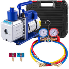 Vacuum Pump 4.8CFM 1/3HP Air Vacuum Pump HVAC A/C Air Refrigerant Rotary Vane Vacuum Pump Single Stage 4 Valve AC Manifold Gauge Set (4.8CFM1/3HP)