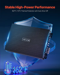 Car Audio Amplifier, 4-Channel Bridgeable Car Amplifier, Multichannel Class AB Stereo Amp, Max. 4 x 200W at 4 Ohms / 4 x 400W at 2 Ohms, High Output, for SUVs, Pickups, and Off-Road Vehicles