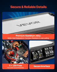 Car Audio Amplifier, 4-Channel Bridgeable Car Amplifier, Multichannel Class D Stereo Amp, Max. 4 x 500W at 4 Ohms / 4 x 1000W at 2 Ohms, High Output, for SUVs, Pickups, and Off-Road Vehicles