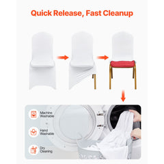 Stretch Spandex Folding Chair Covers, Universal Fitted Chair Cover, Removable Washable Protective Slipcovers, for Wedding, Holiday, Banquet, Party, Celebration, Dining (50PCS White)