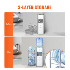 3 Tiers Water Jug Holder, 5 Gallon Water Bottle Holder, Single Row Water Bottle Rack for 3 Bottles, Heavy Duty Water Jug Rack for Kitchen, Office, Living Room, Silver