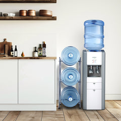 3 Tiers Water Jug Holder, 5 Gallon Water Bottle Holder, Single Row Water Bottle Rack for 3 Bottles, Heavy Duty Water Jug Rack for Kitchen, Office, Living Room, Silver