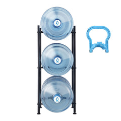 3 Tiers Water Jug Holder, 5 Gallon Water Bottle Holder, Single Row Water Bottle Rack for 3 Bottles, Heavy Duty Water Jug Rack for Kitchen, Office, Living Room, Black