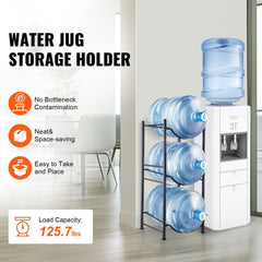 3 Tiers Water Jug Holder, 5 Gallon Water Bottle Holder, Single Row Water Bottle Rack for 3 Bottles, Heavy Duty Water Jug Rack for Kitchen, Office, Living Room, Black