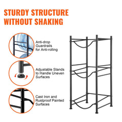 3 Tiers Water Jug Holder, 5 Gallon Water Bottle Holder, Single Row Water Bottle Rack for 3 Bottles, Heavy Duty Water Jug Rack for Kitchen, Office, Living Room, Black