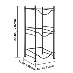 3 Tiers Water Jug Holder, 5 Gallon Water Bottle Holder, Single Row Water Bottle Rack for 3 Bottles, Heavy Duty Water Jug Rack for Kitchen, Office, Living Room, Black