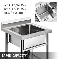 Handmade Sink Non-magnetic Stainless Steel Kitchen Sink Hand Made 1 Compartment 44.4 x 41.9 x 25.4 cm Capacity Huge Tub Sink for Farmhouse Cafe Shop Hospital