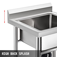 Handmade Sink Non-magnetic Stainless Steel Kitchen Sink Hand Made 1 Compartment 44.4 x 41.9 x 25.4 cm Capacity Huge Tub Sink for Farmhouse Cafe Shop Hospital