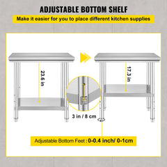 Commercial Worktable & Workstation 24 x 30 x 32 Inch Stainless Steel Work Table Heavy Duty Commercial Food Prep Work Table for Home, Kitchen, Restaurant Metal Prep Table with Adjustable Feet