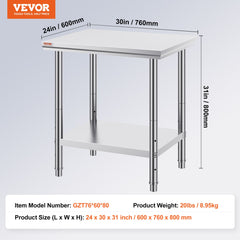 Commercial Worktable & Workstation 24 x 30 x 32 Inch Stainless Steel Work Table Heavy Duty Commercial Food Prep Work Table for Home, Kitchen, Restaurant Metal Prep Table with Adjustable Feet