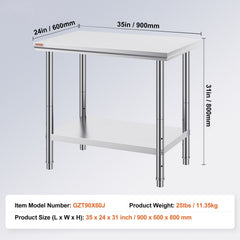 910x610mm Stainless Steel Kitchen Bench Commercial Work Food Prep Table