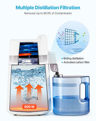 6L Water Distiller Home Countertop Purifier Machine 900W Plastic Container