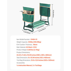 Garden Kneeler and Seat, 6 in Wide Kneeling Pad, Heavy Duty Garden Kneeling Stool, Folding Garden Seat with 2 Tool Bags, Relieve Knee & Back Pain, Portable Garden Bench for Women Grandparents